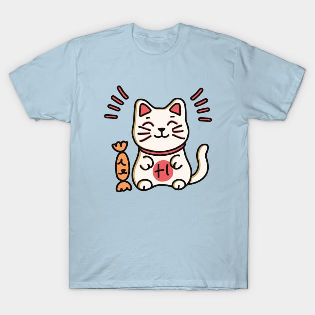 Cute Chinese Cat Cartoon T-Shirt by Kawaii Bomb